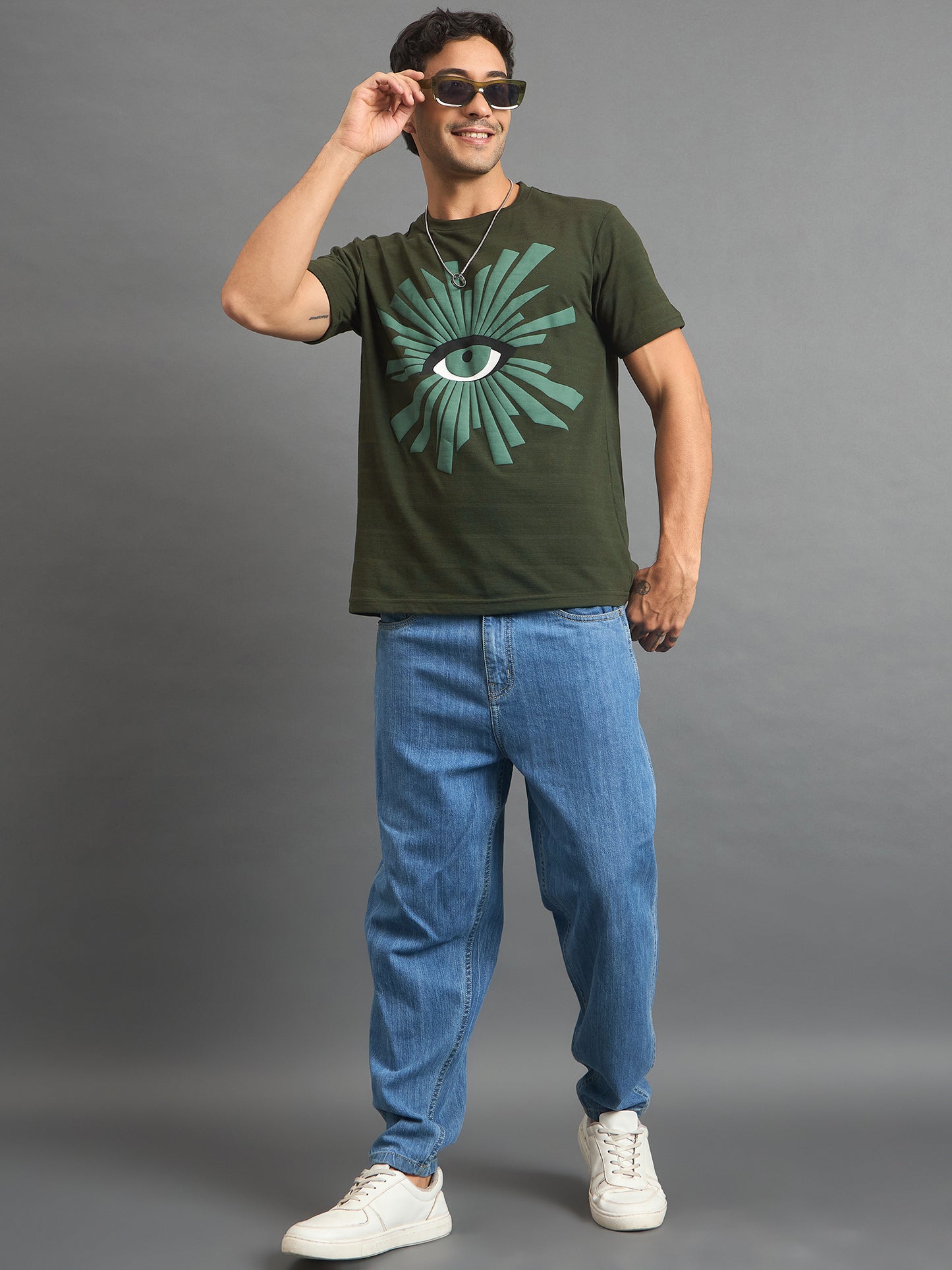 Men Round Neck T-shirt Olive