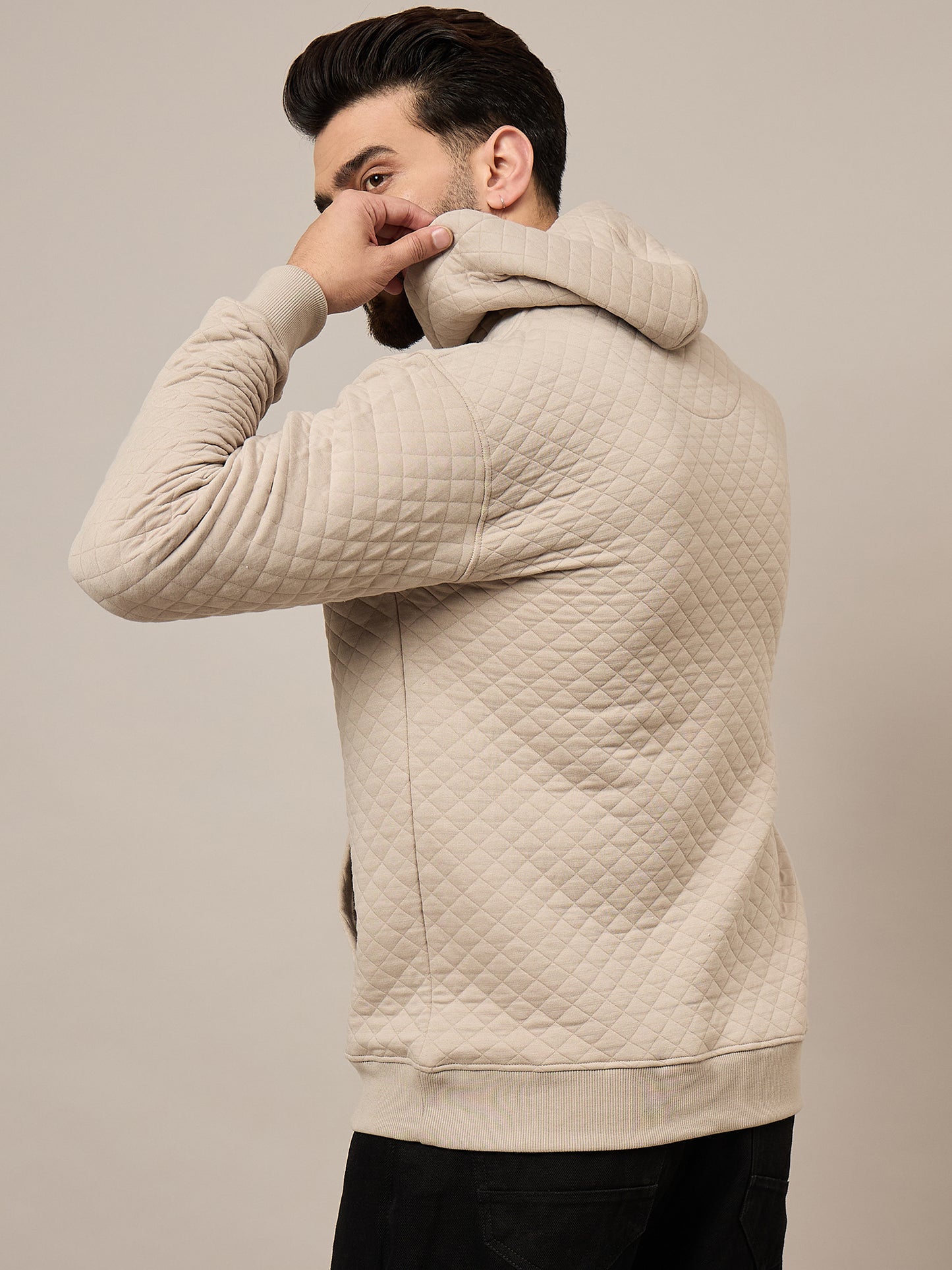 Mens Beige Quilted Hoodie