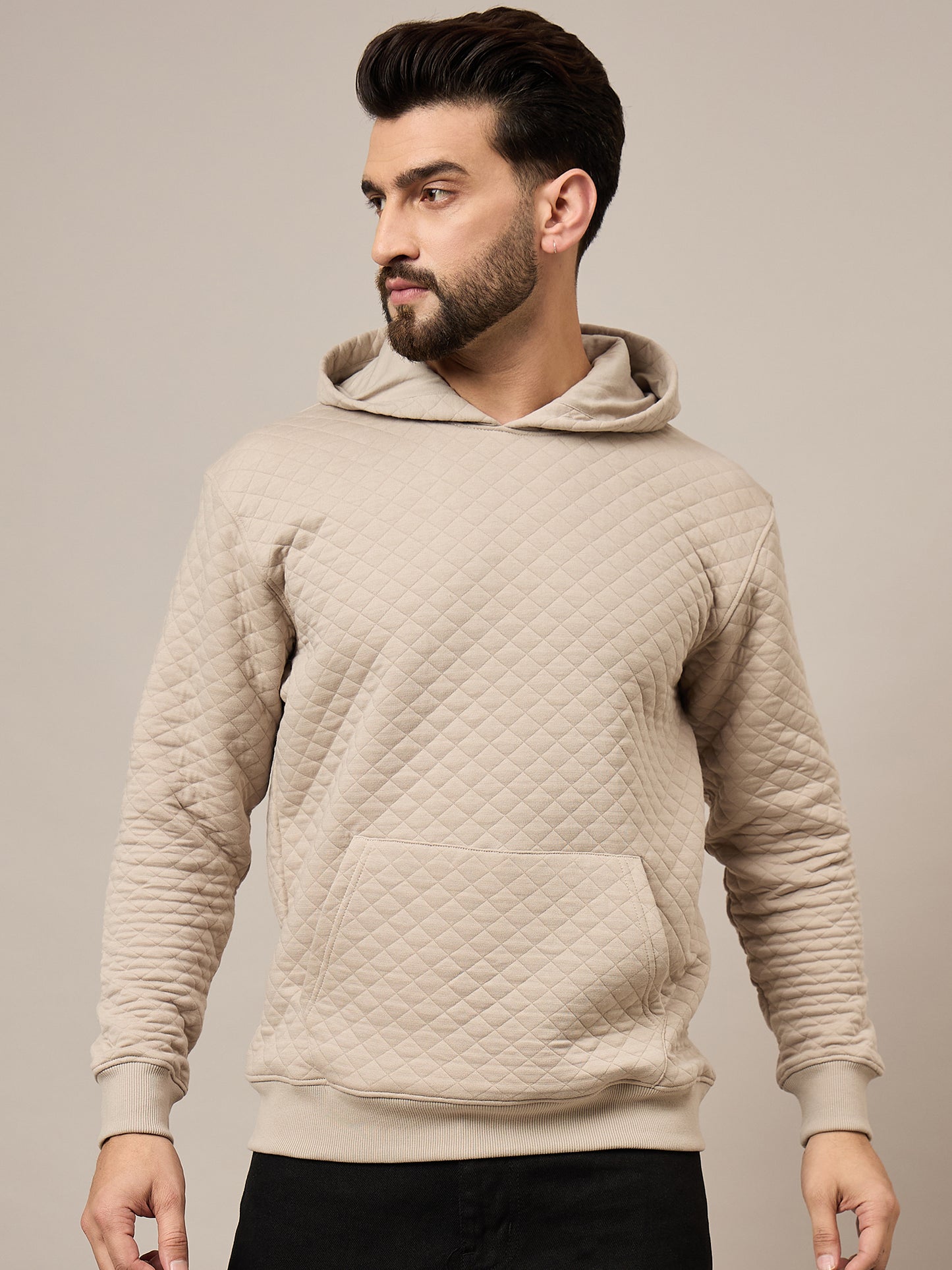 Mens Beige Quilted Hoodie