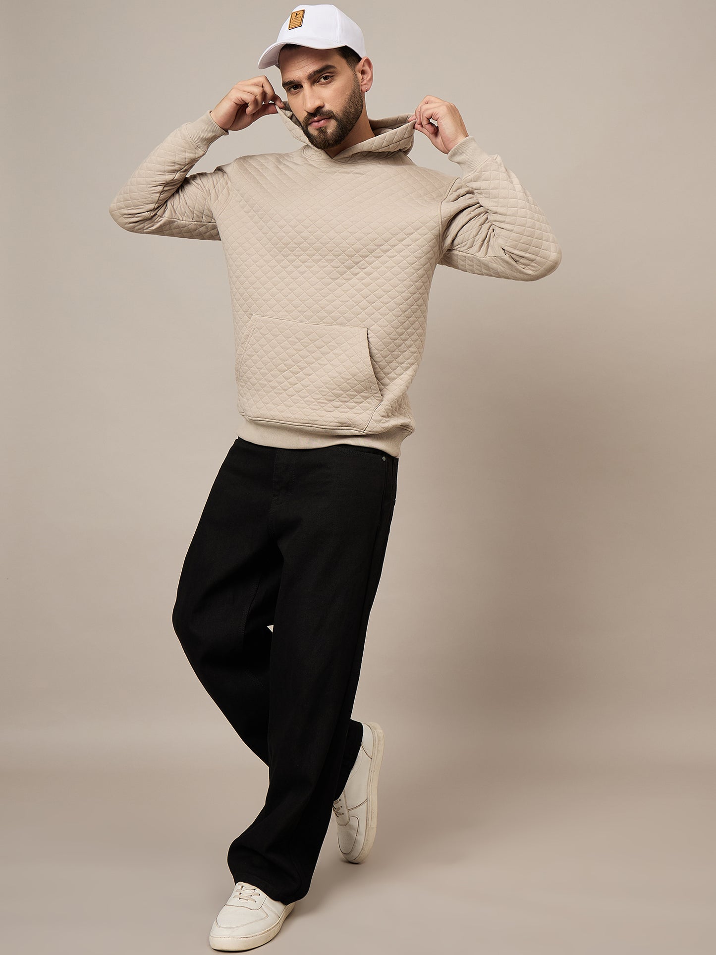 Mens Beige Quilted Hoodie