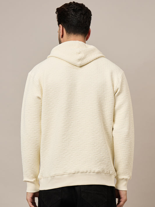 Men Textured Cream Hoodie