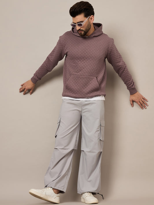 Mens Quilted Mauve Hoodie
