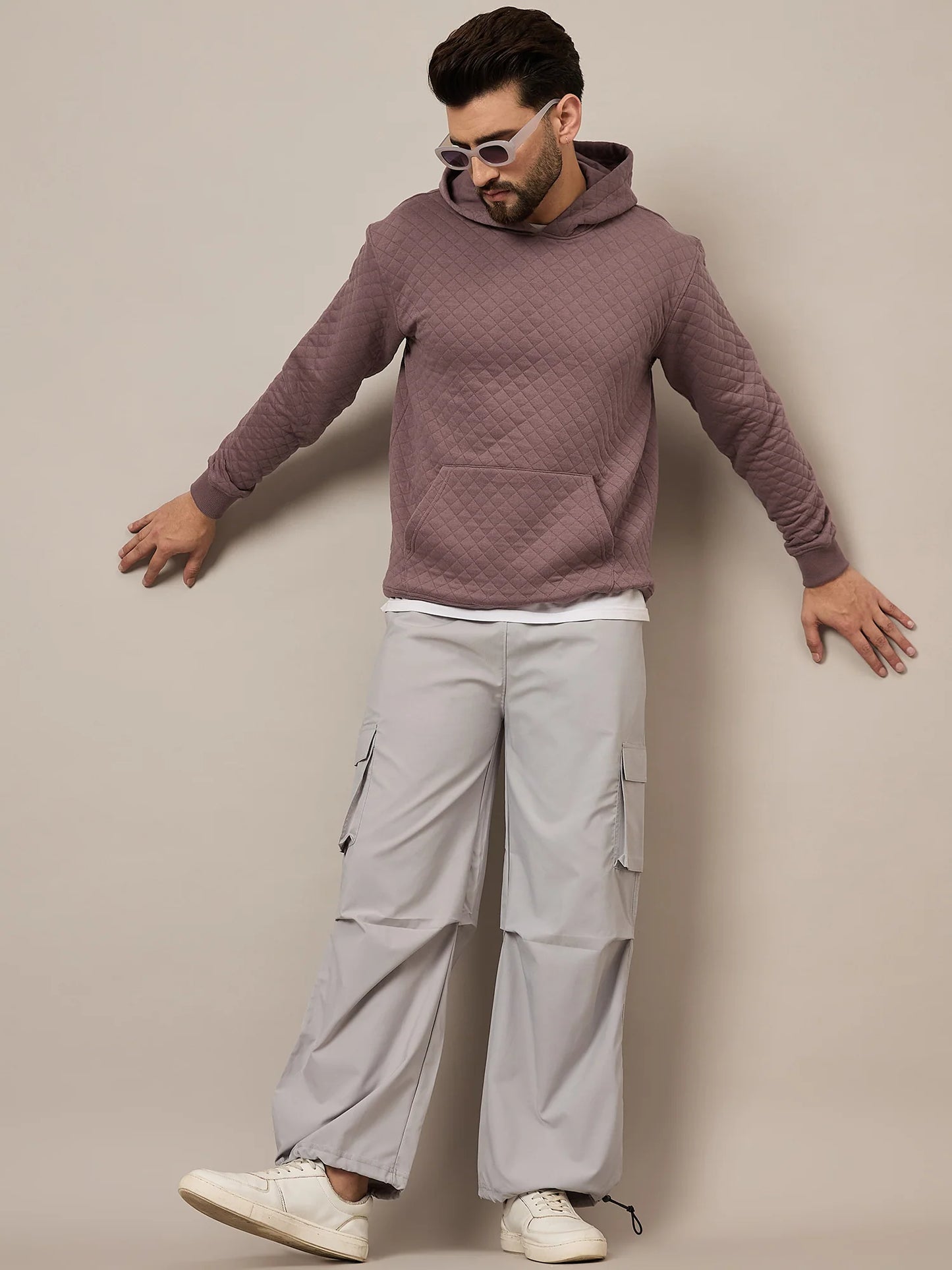 Mens Quilted Mauve Hoodie - Reprise