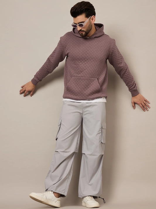 Mens Quilted Mauve Hoodie
