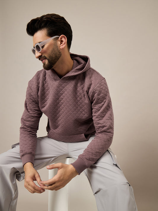 Mens Quilted Mauve Hoodie