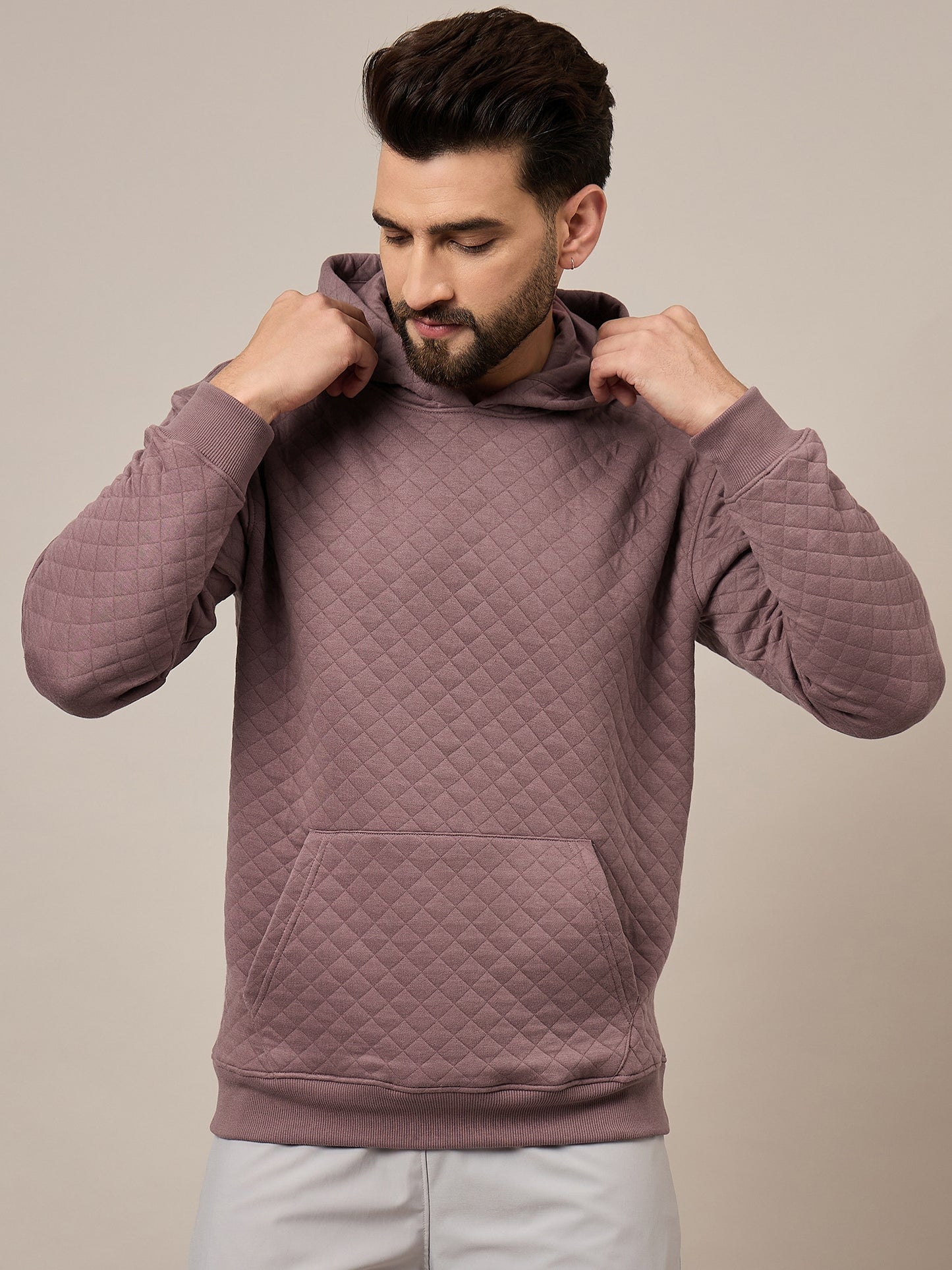 Mens Quilted Mauve Hoodie