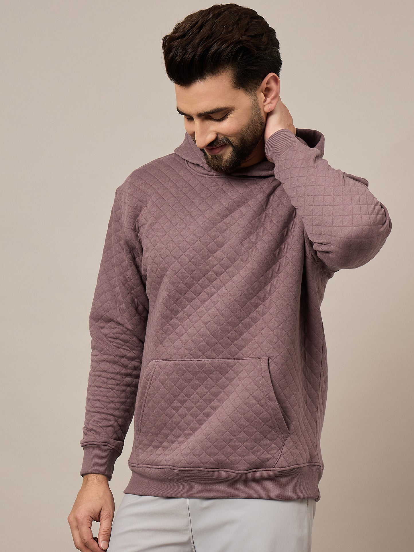 Mens Quilted Mauve Hoodie