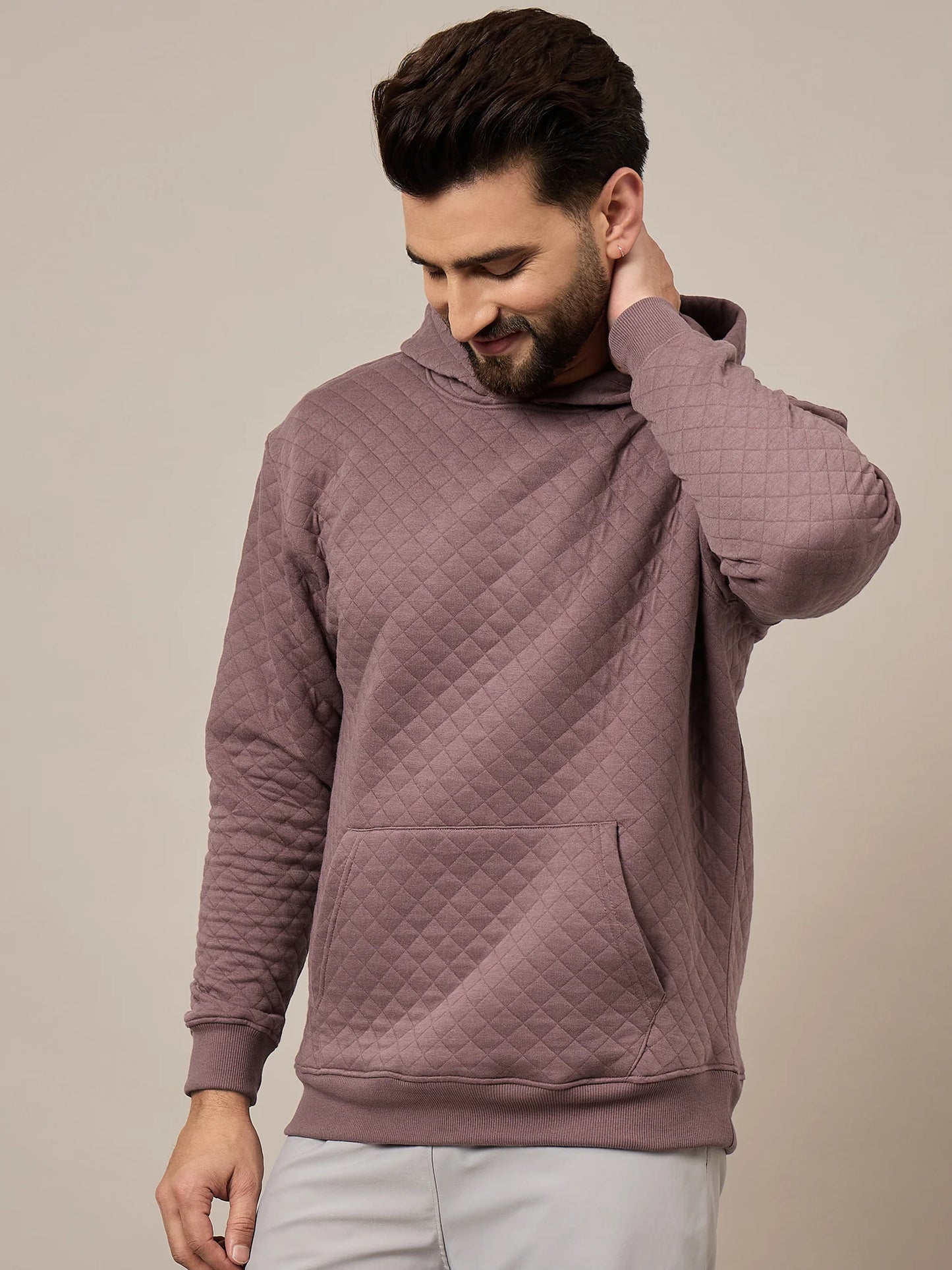 Mens Quilted Mauve Hoodie - Reprise