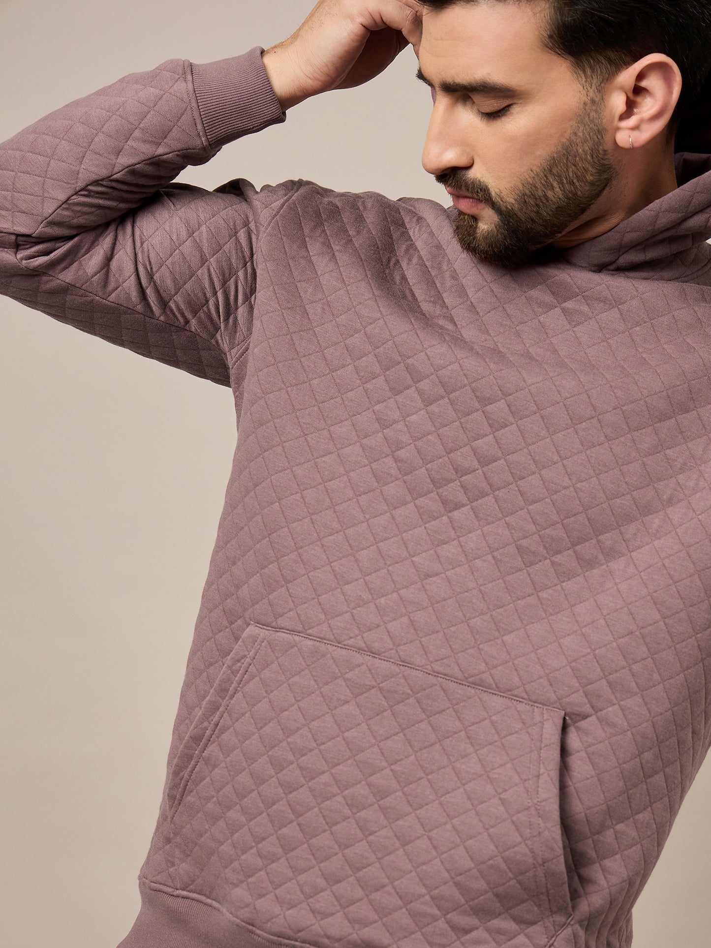 Mens Quilted Mauve Hoodie