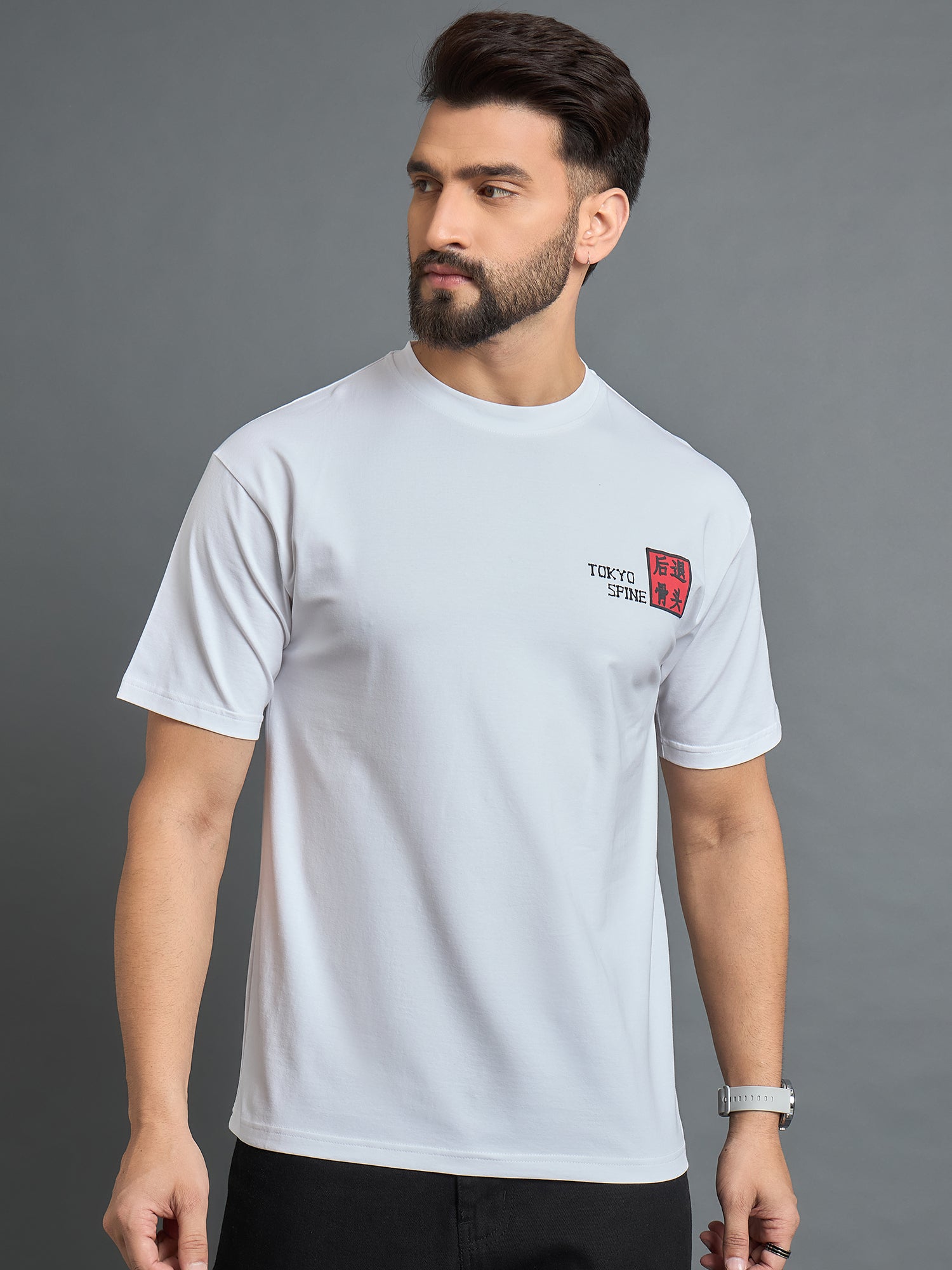 White Drop Shoulder Textured Tee