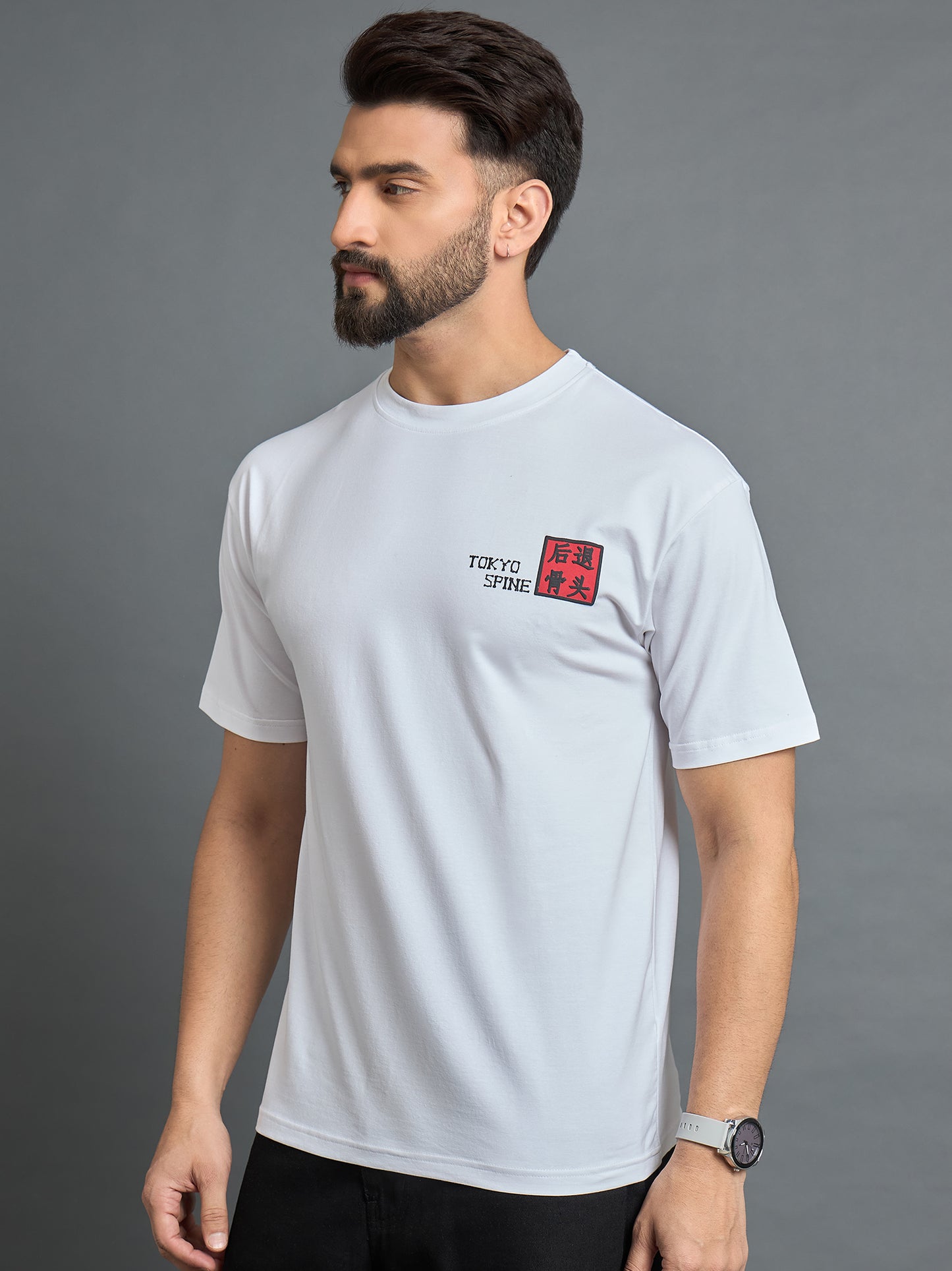 White Drop Shoulder Textured Tee