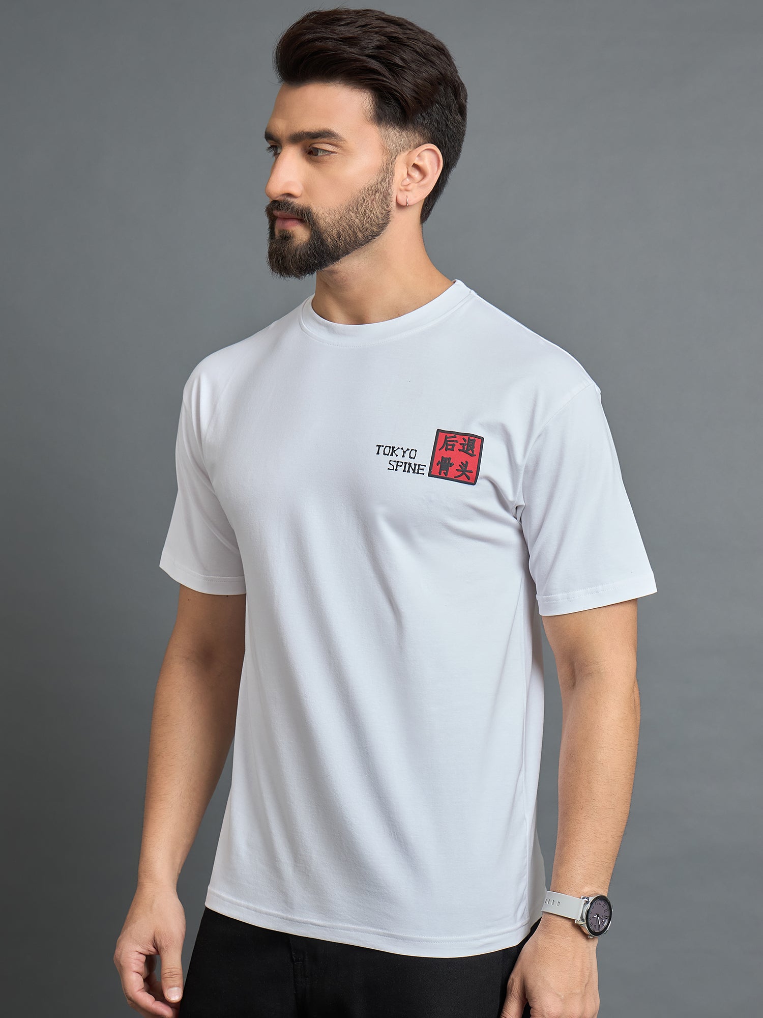 White Drop Shoulder Textured Tee
