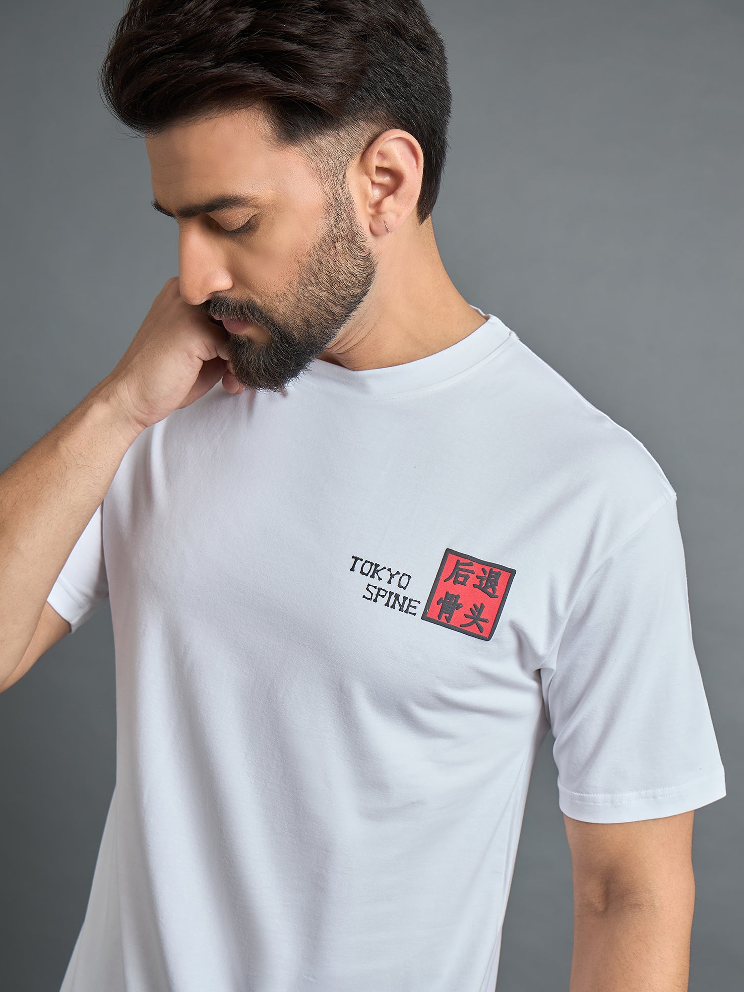 White Drop Shoulder Textured Tee