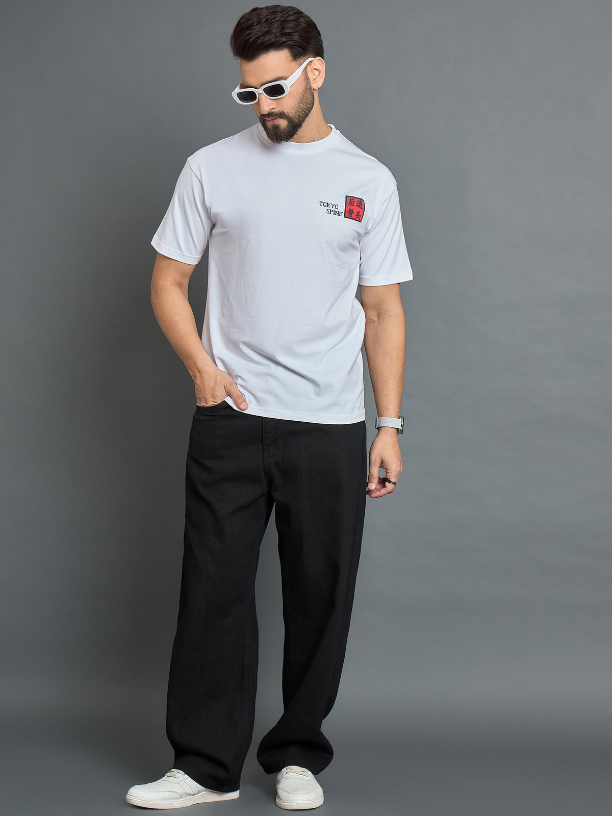 White Drop Shoulder Textured Tee