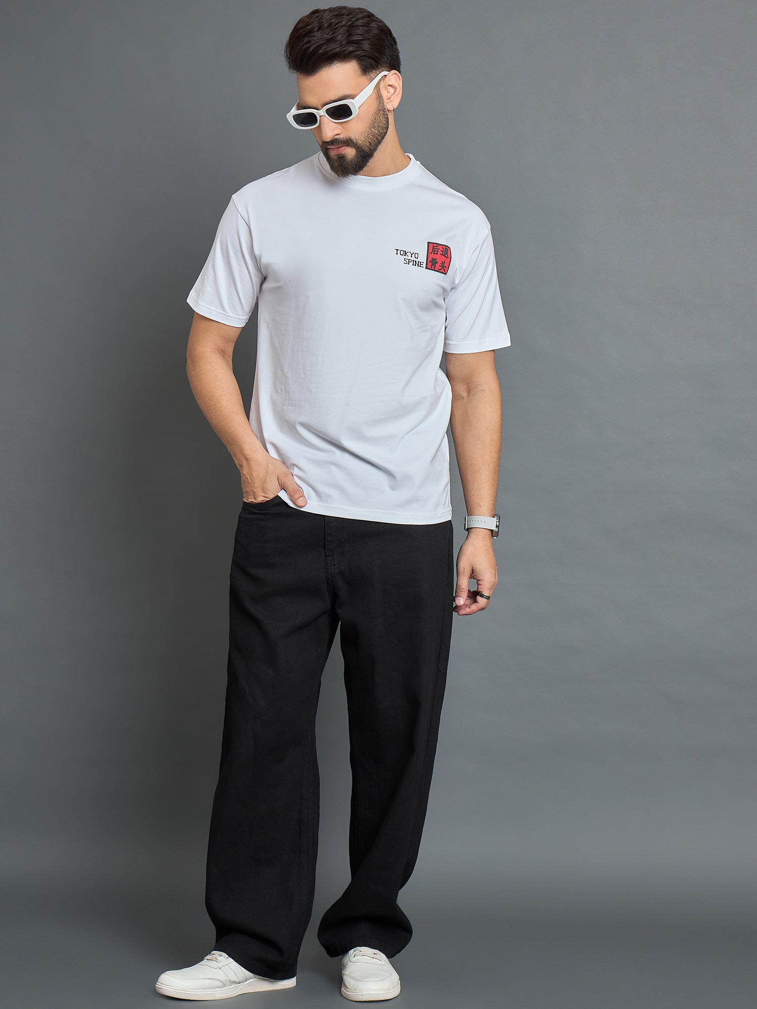 White Drop Shoulder Textured Tee