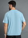 Sky Blue Printed Drop Shoulder Textured Tee