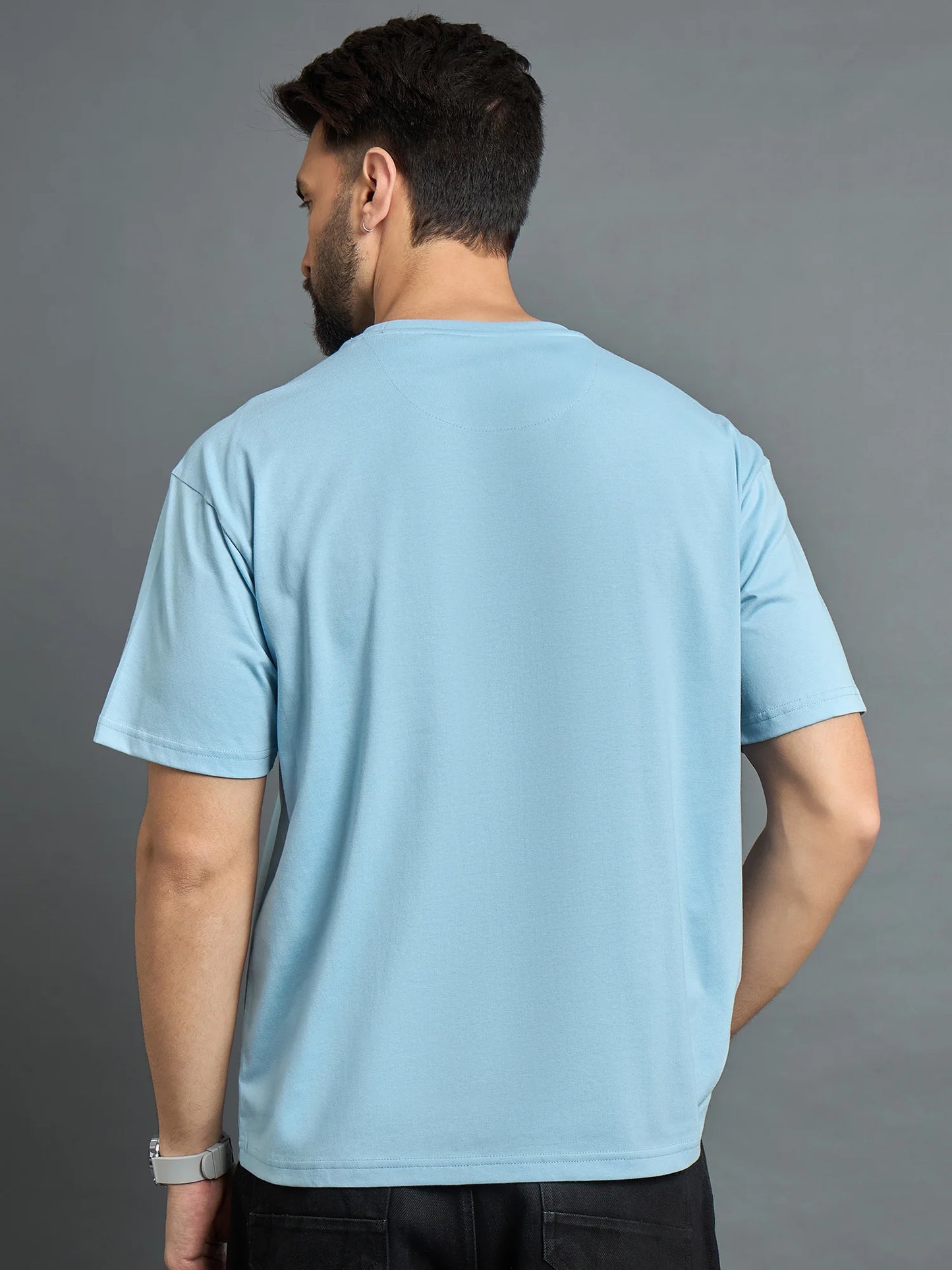 Men Drop Shoulder Printed Tee Sky Blue