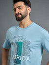 Sky Blue Printed Drop Shoulder Textured Tee