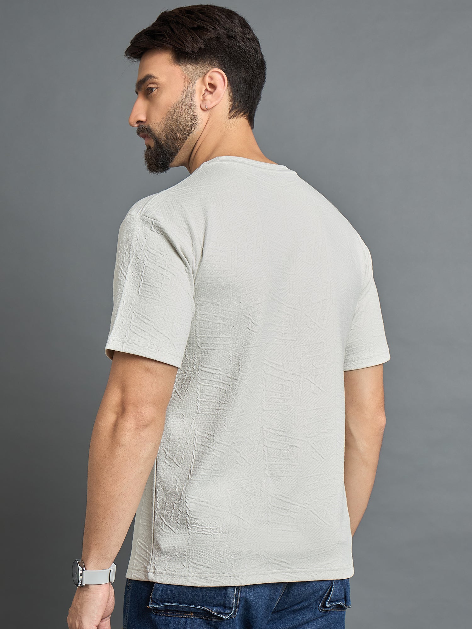 Off White Drop Shoulder Textured Tee