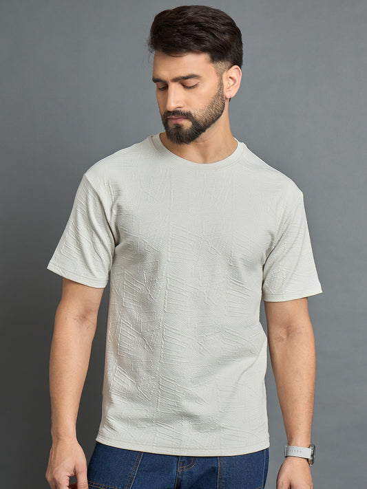 Off White Drop Shoulder Textured Tee