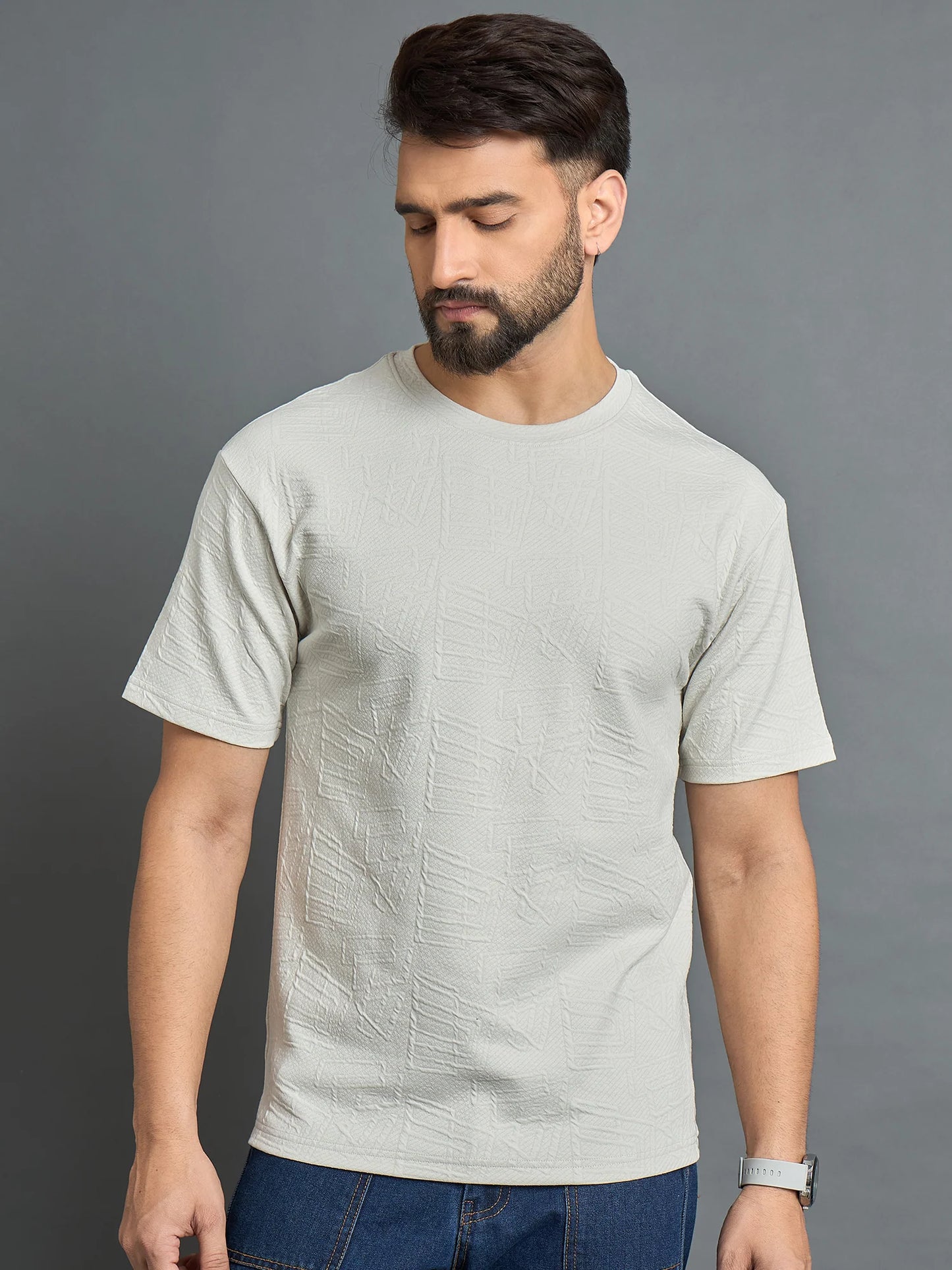 Men Drop Shoulder Textured Tee Off White