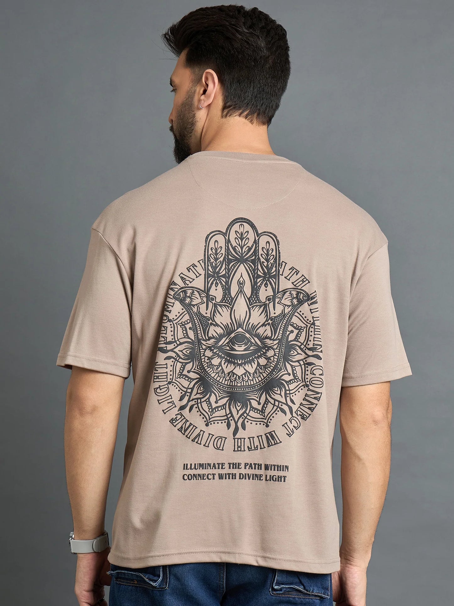 Men Drop Shoulder Tee Beige