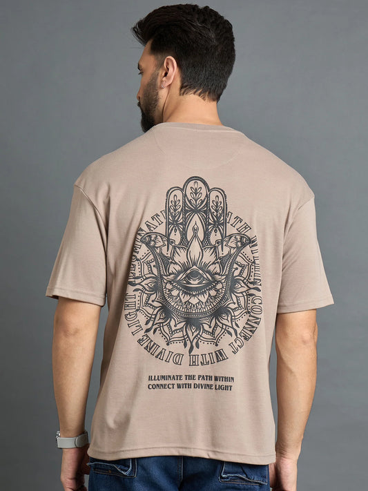 Men Drop Shoulder Tee Beige