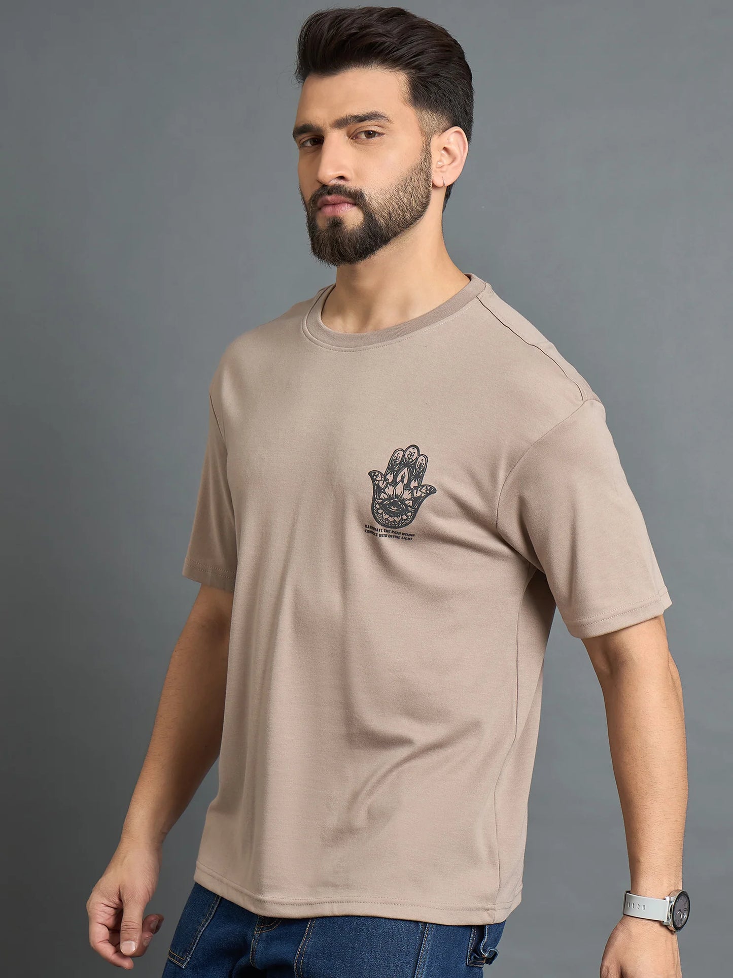 Men Drop Shoulder Tee Beige