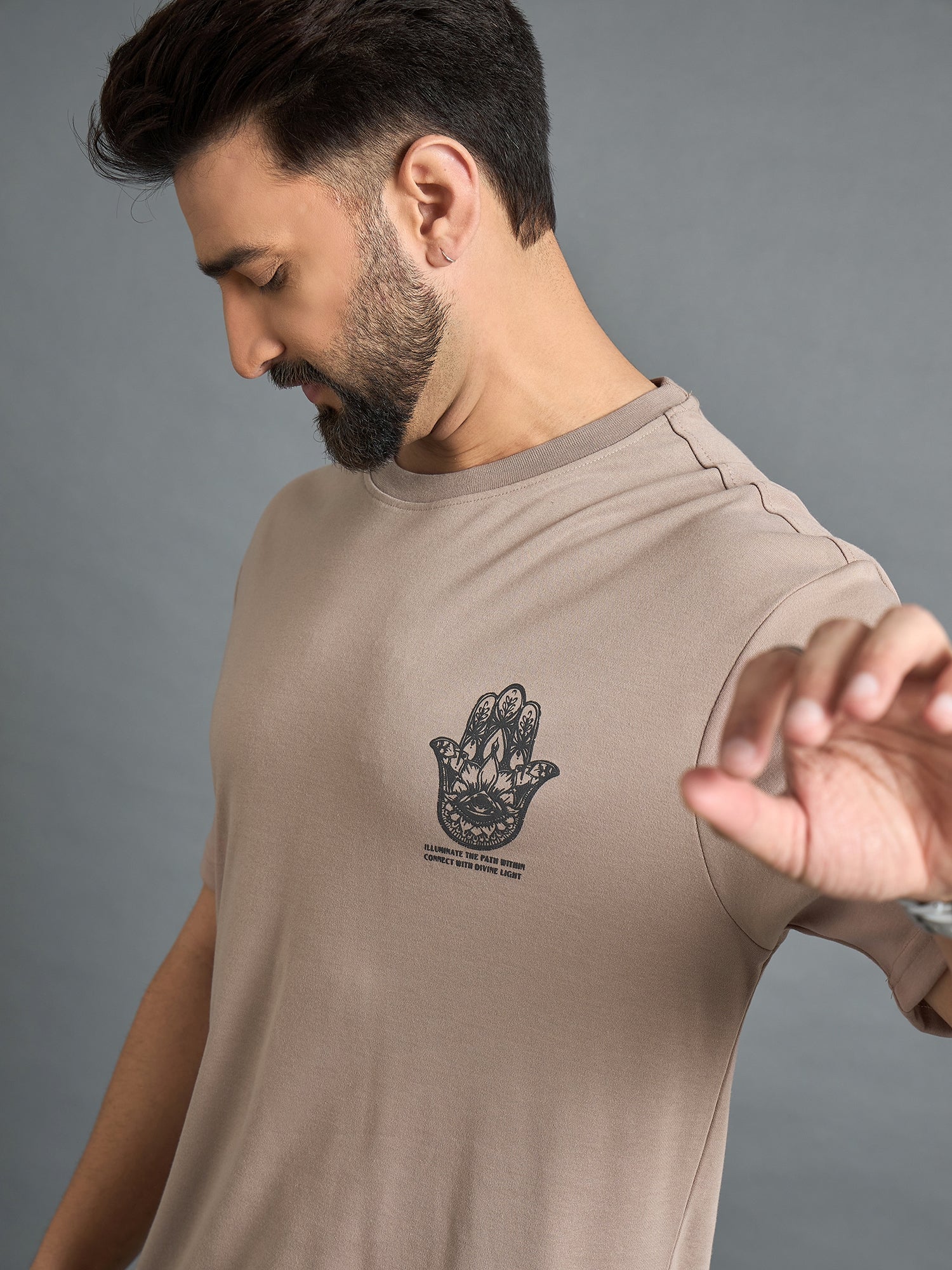Beige Drop Shoulder Textured Tee