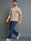 Beige Drop Shoulder Textured Tee