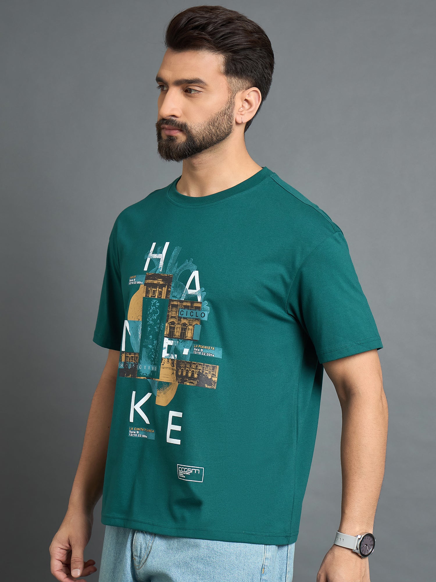 Teal Drop Shoulder Textured Tee