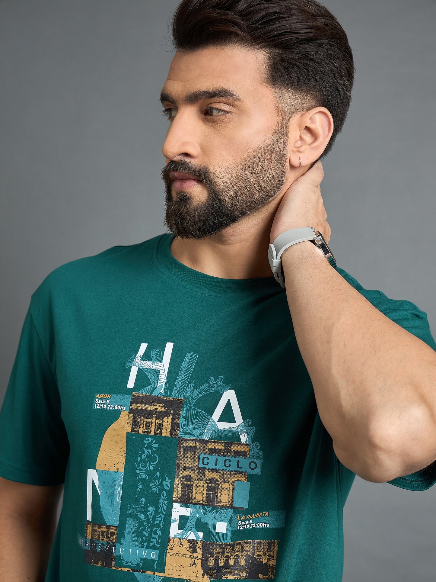 Teal Drop Shoulder Textured Tee