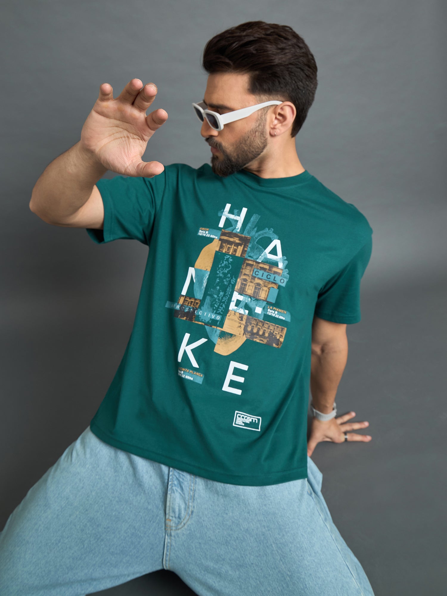 Teal Drop Shoulder Textured Tee