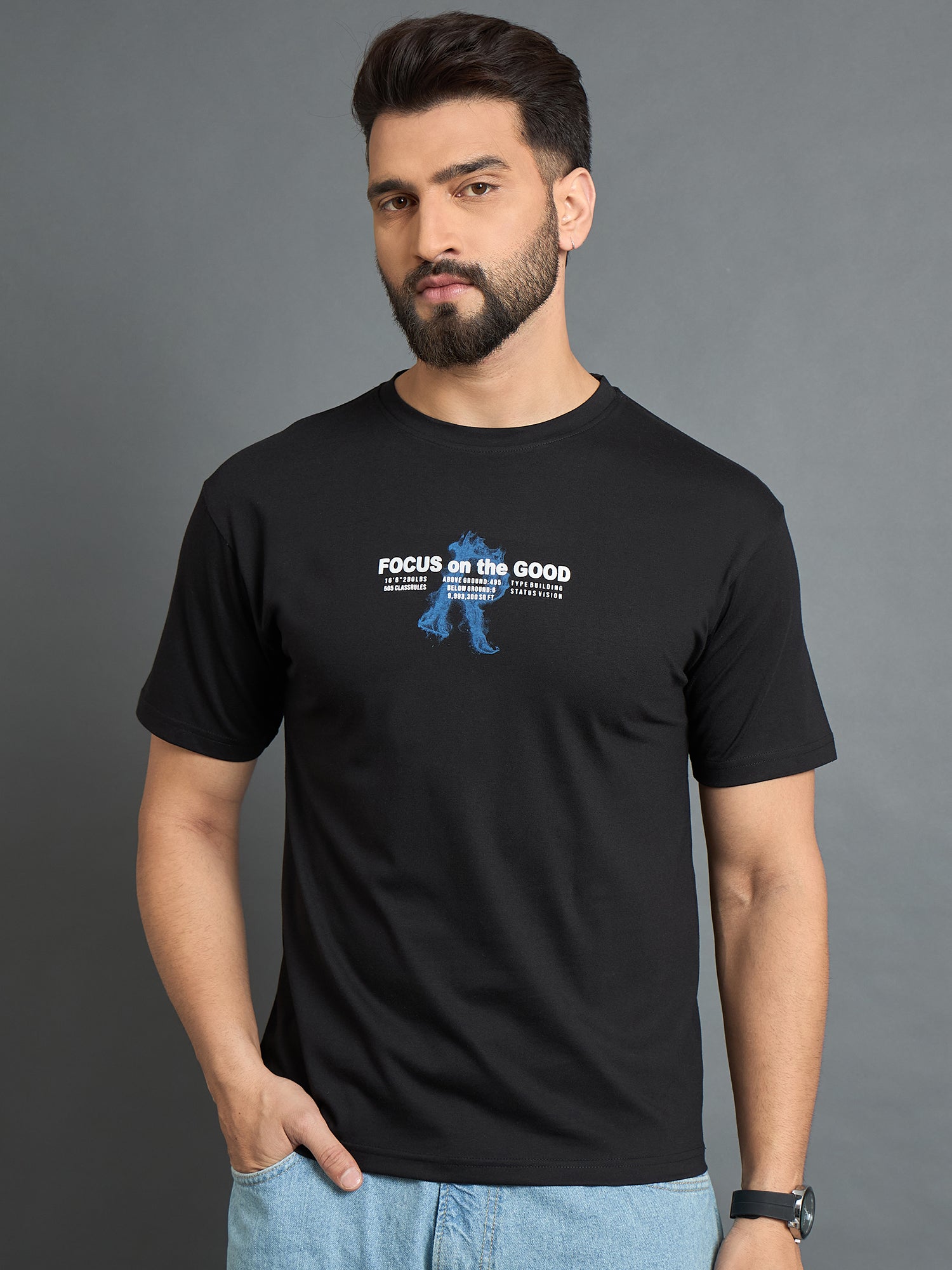 Black Drop Shoulder Textured Tee