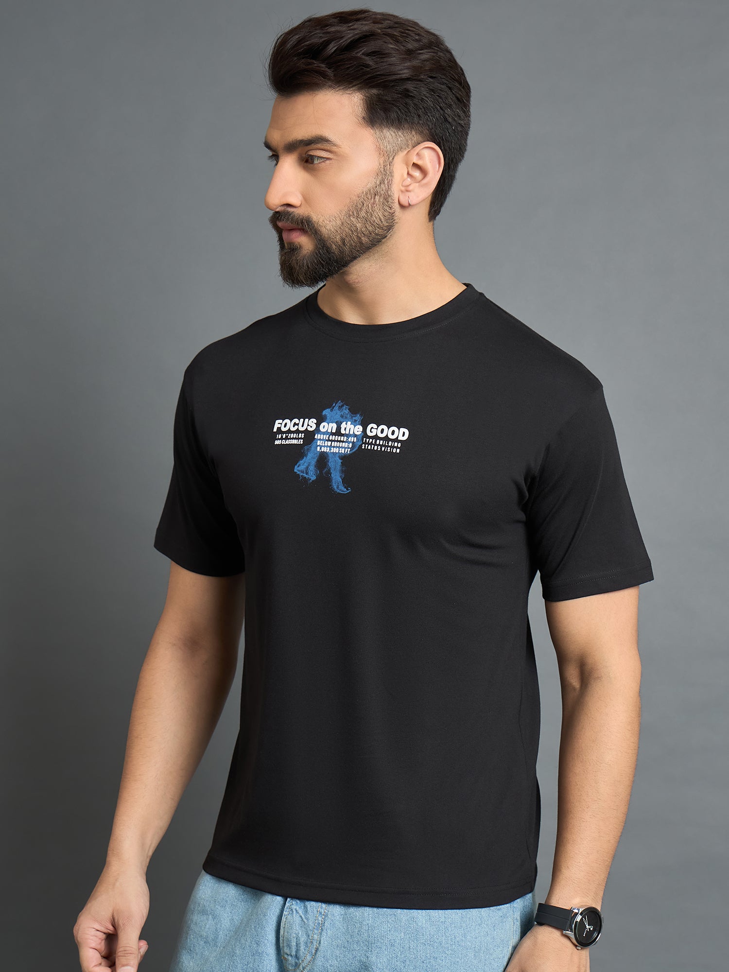 Black Drop Shoulder Textured Tee