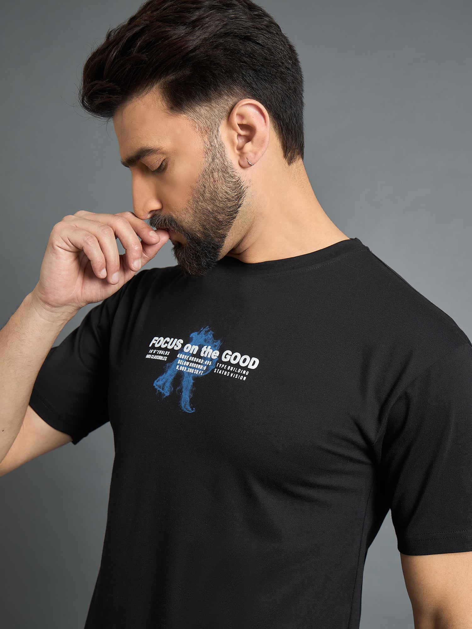 Black Drop Shoulder Textured Tee