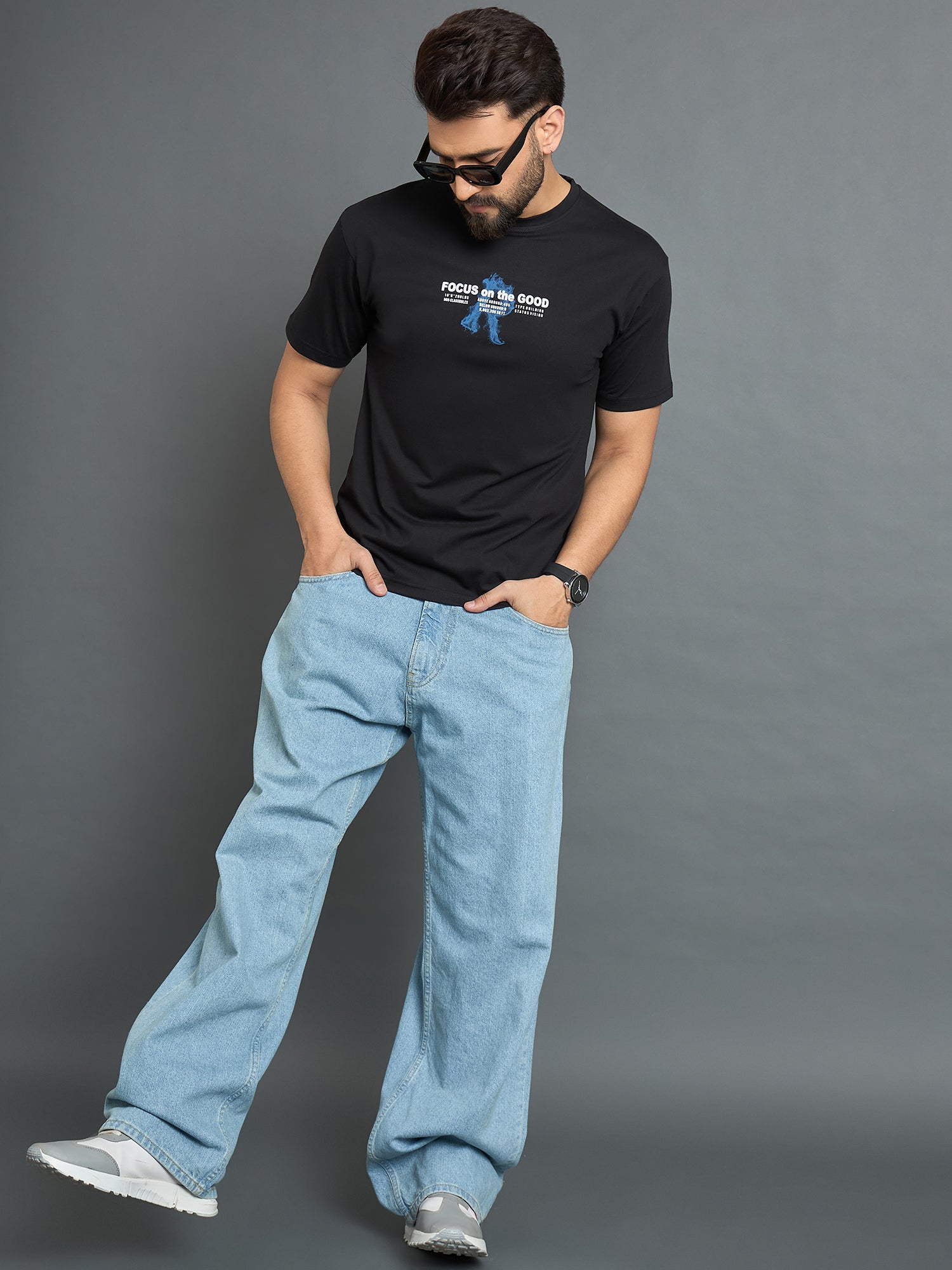 Black Drop Shoulder Textured Tee