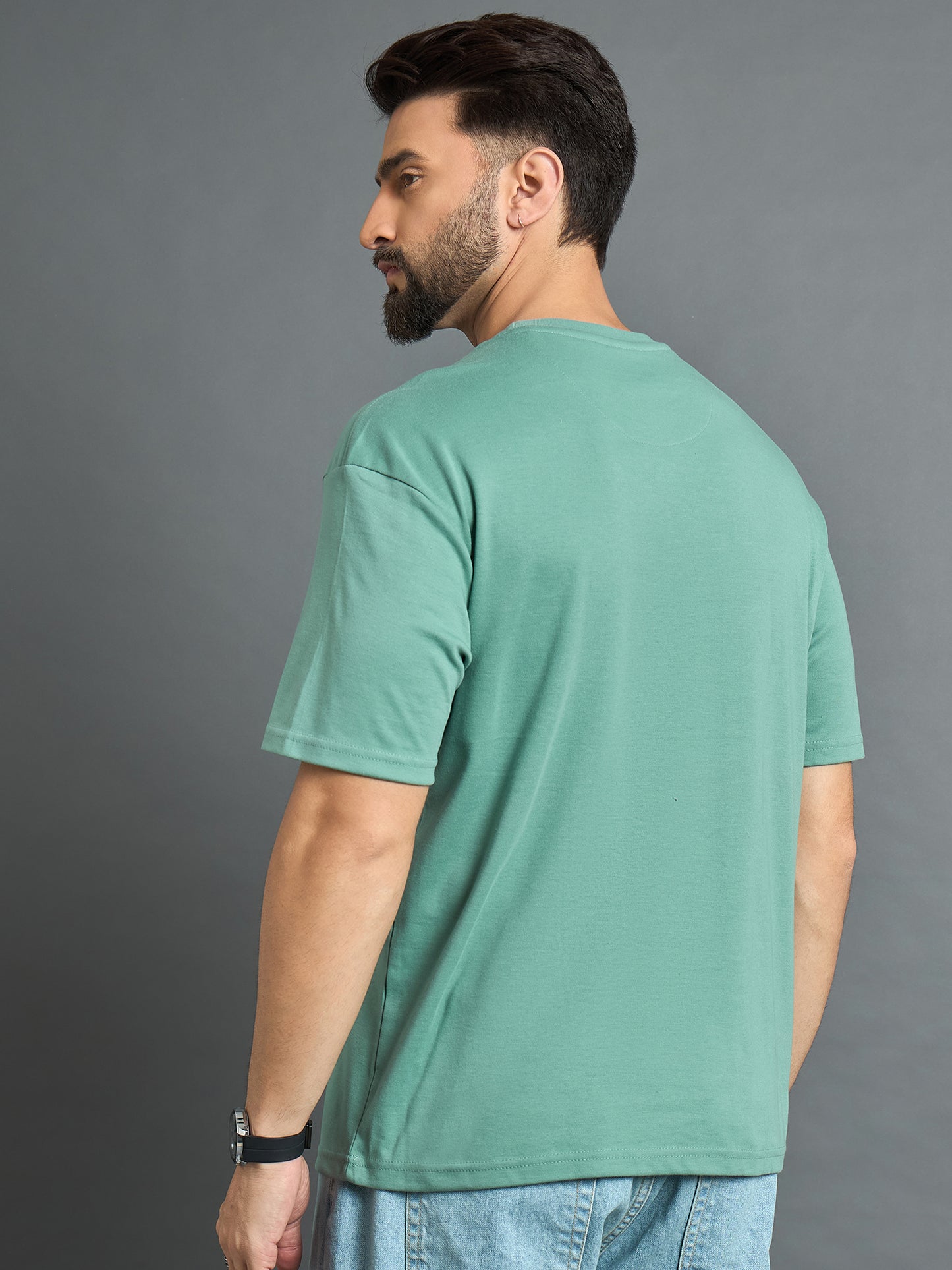 Sea Green Drop Shoulder Textured Tee
