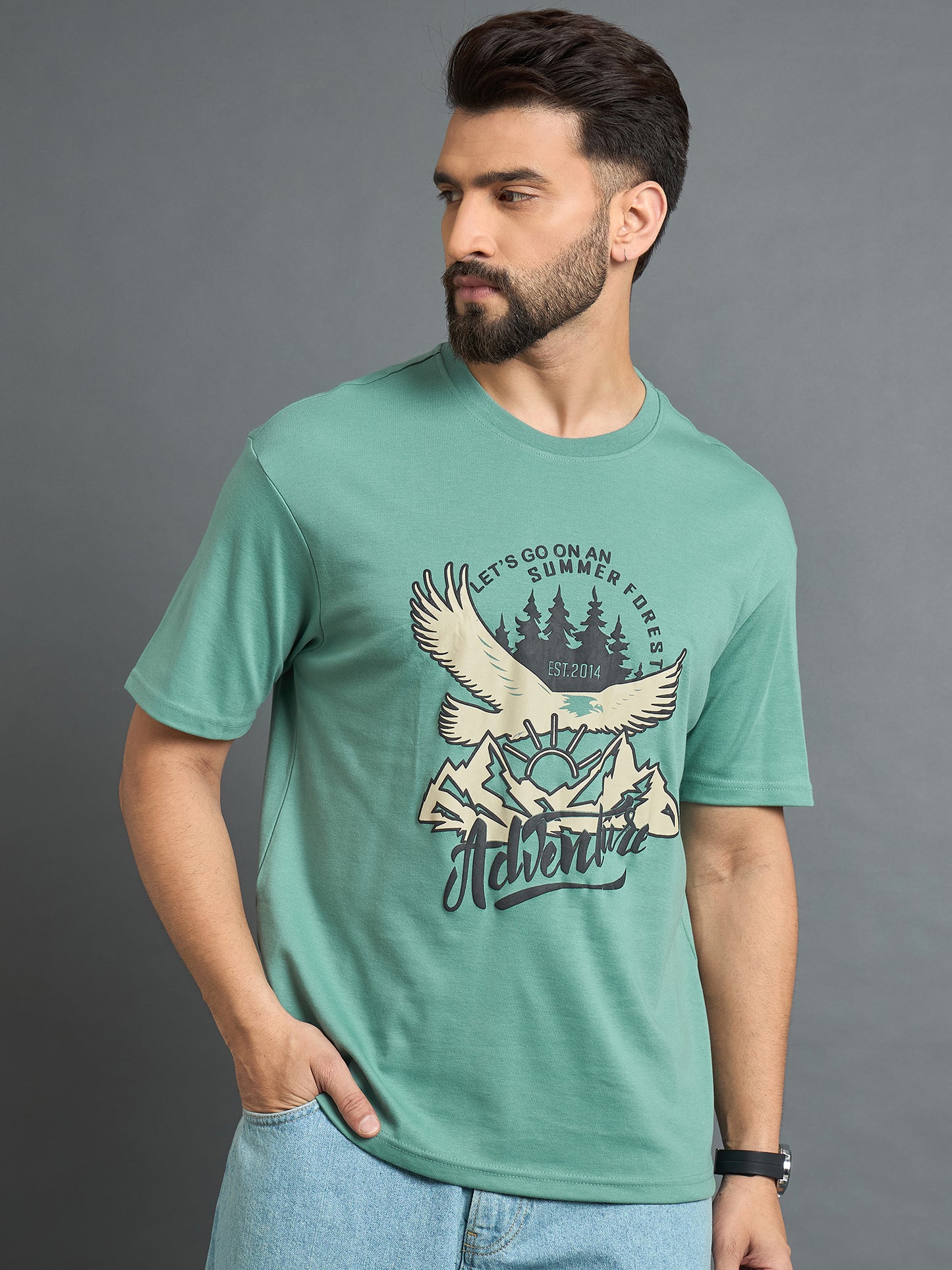 Sea Green Drop Shoulder Textured Tee