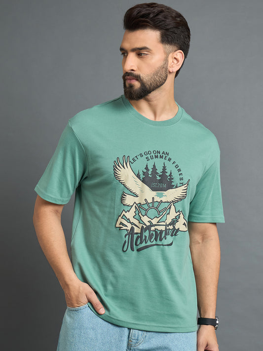 Sea Green Drop Shoulder Textured Tee
