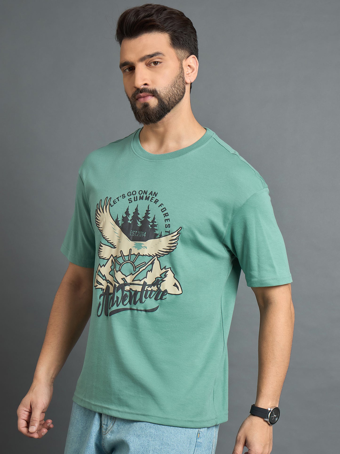 Sea Green Drop Shoulder Textured Tee