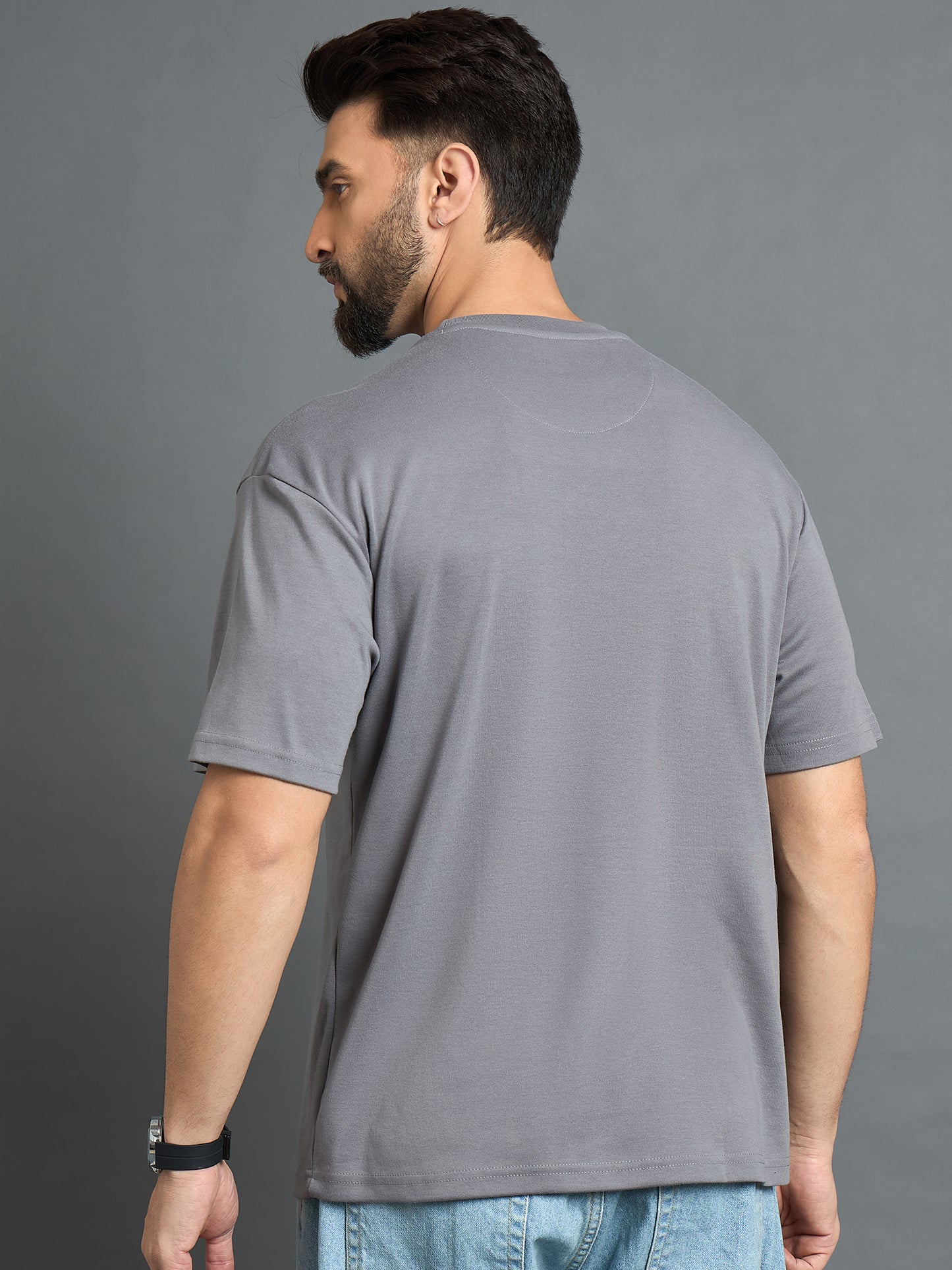 Grey Drop Shoulder Textured Tee
