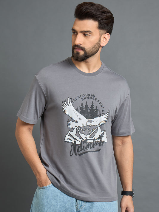 Grey Drop Shoulder Textured Tee