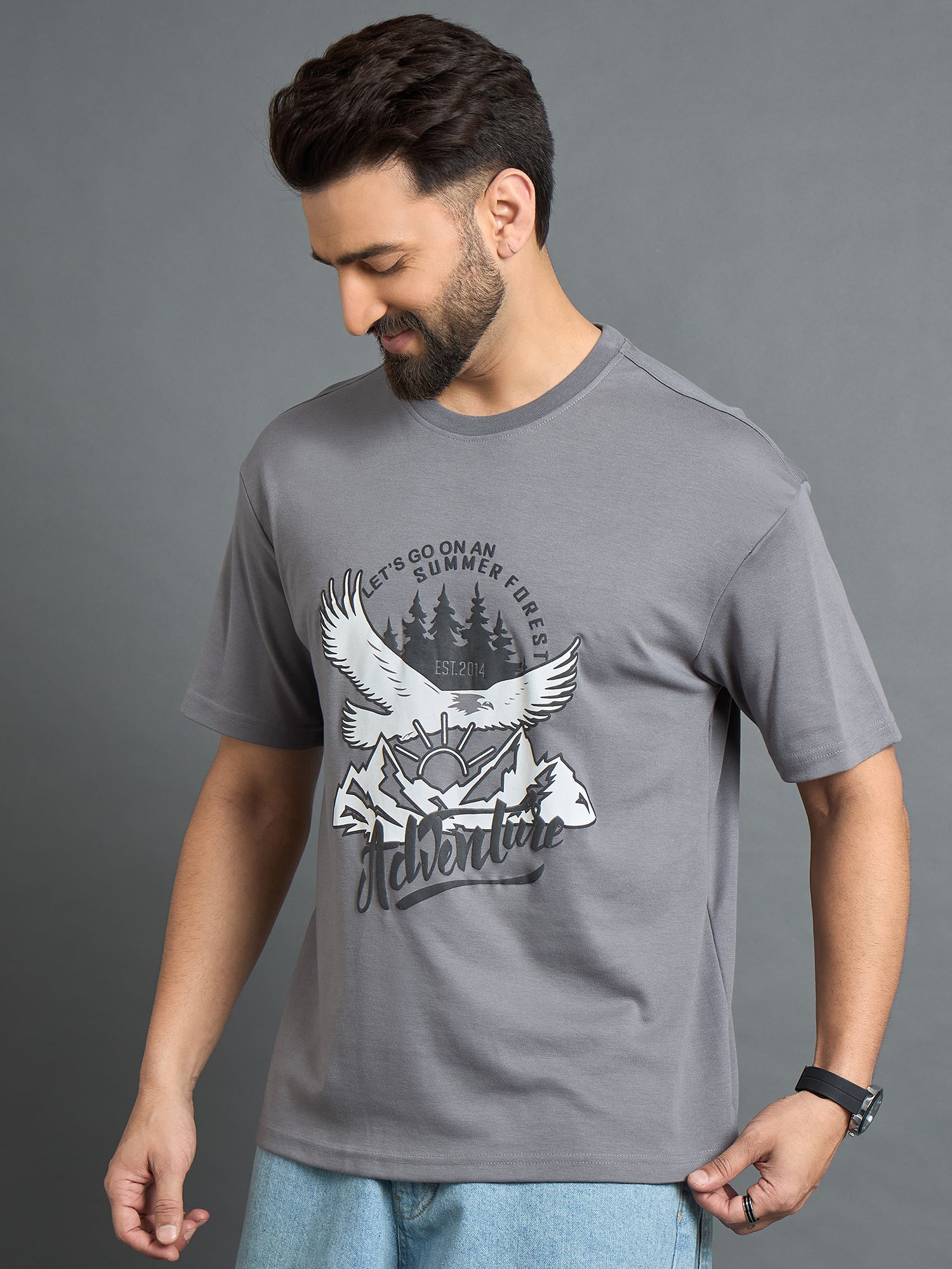 Grey Drop Shoulder Textured Tee