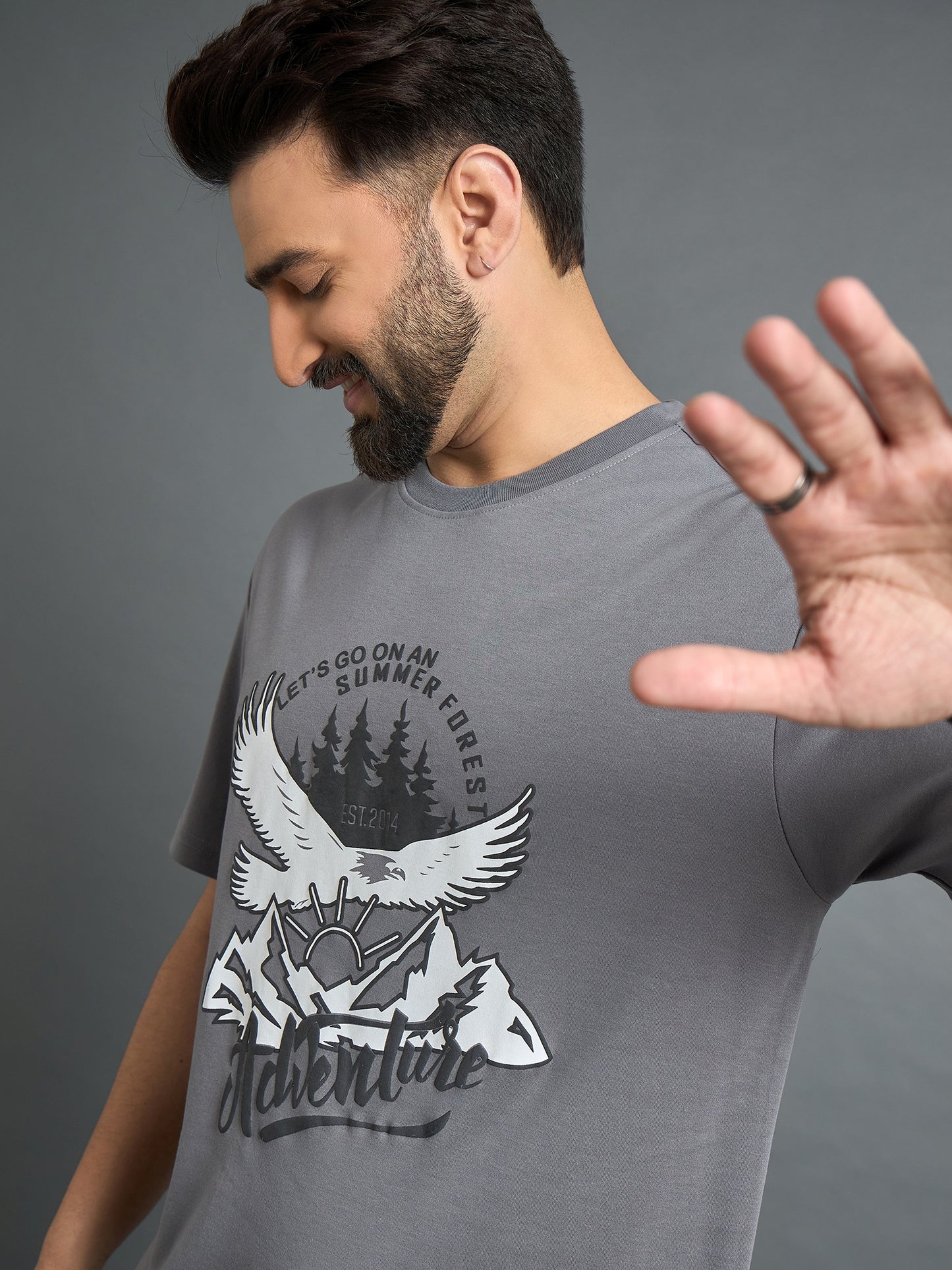 Grey Drop Shoulder Textured Tee
