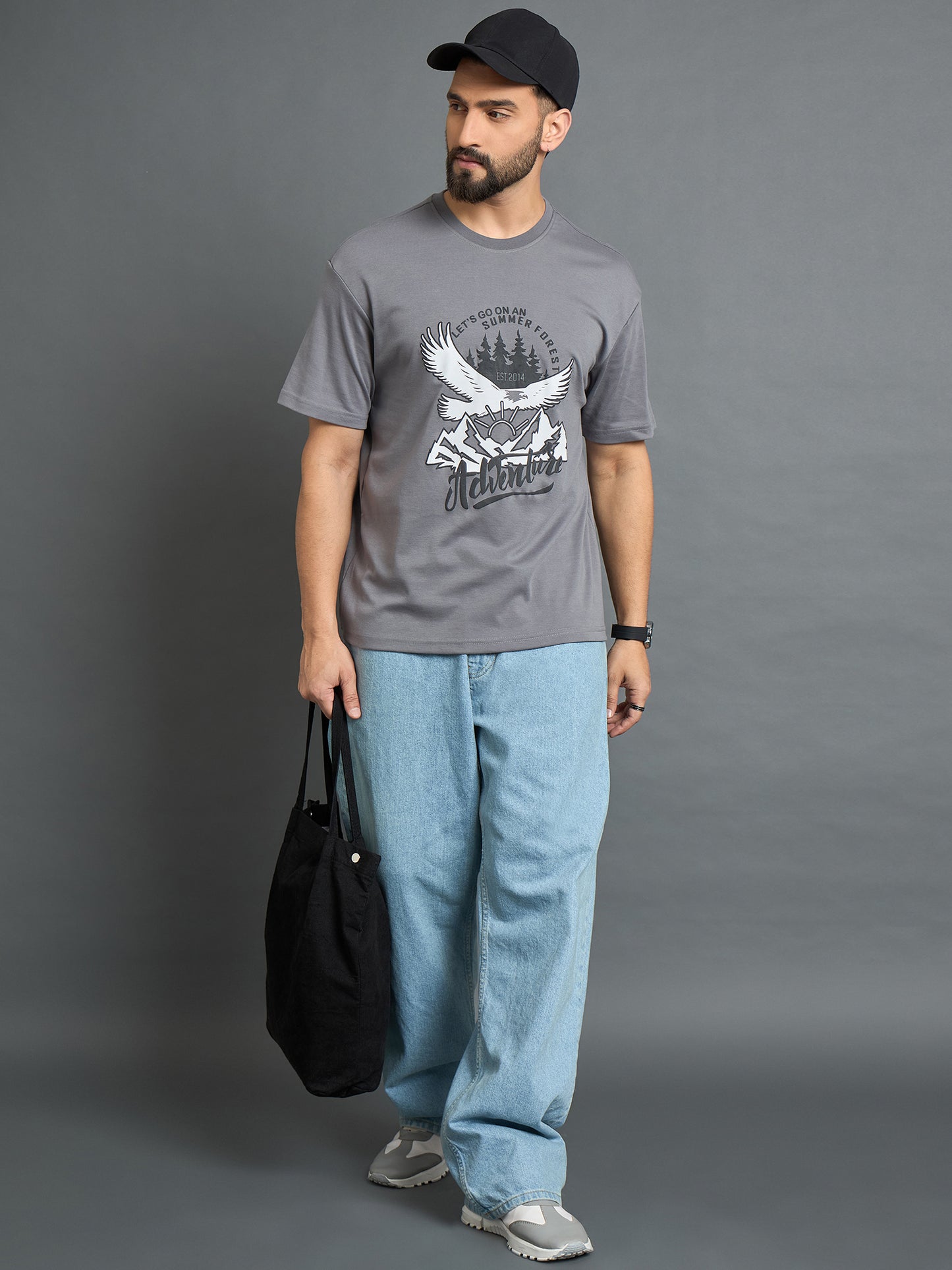 Grey Drop Shoulder Textured Tee