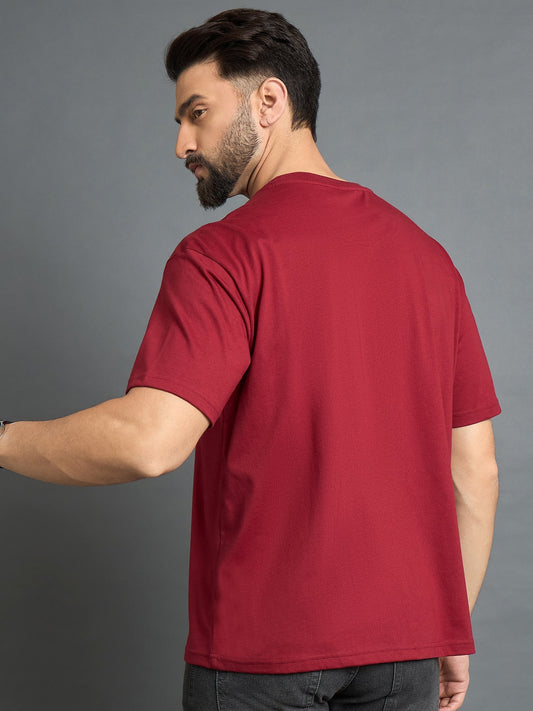 Men Drop Shoulder Printed Tee Red