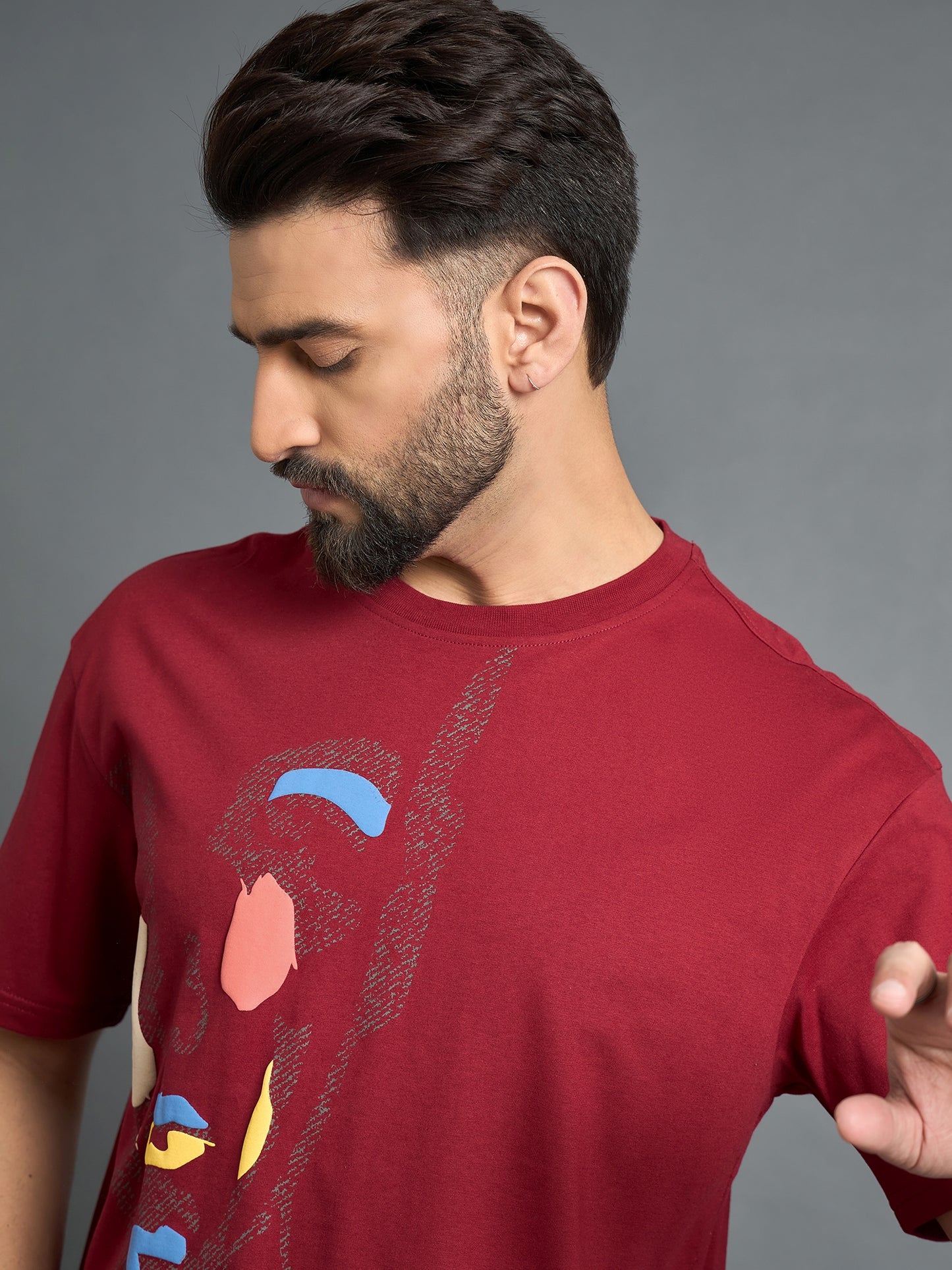 Red Drop  Shoulder Textured Tee