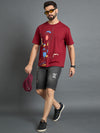 Red Drop  Shoulder Textured Tee