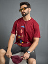 Red Drop  Shoulder Textured Tee